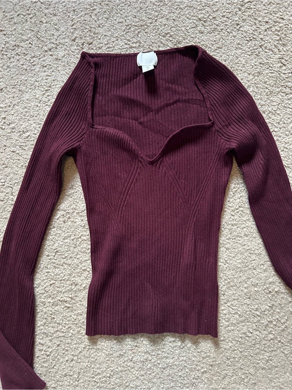 H&M Off-the-Shoulder Ribbed Sweater in Burgundy